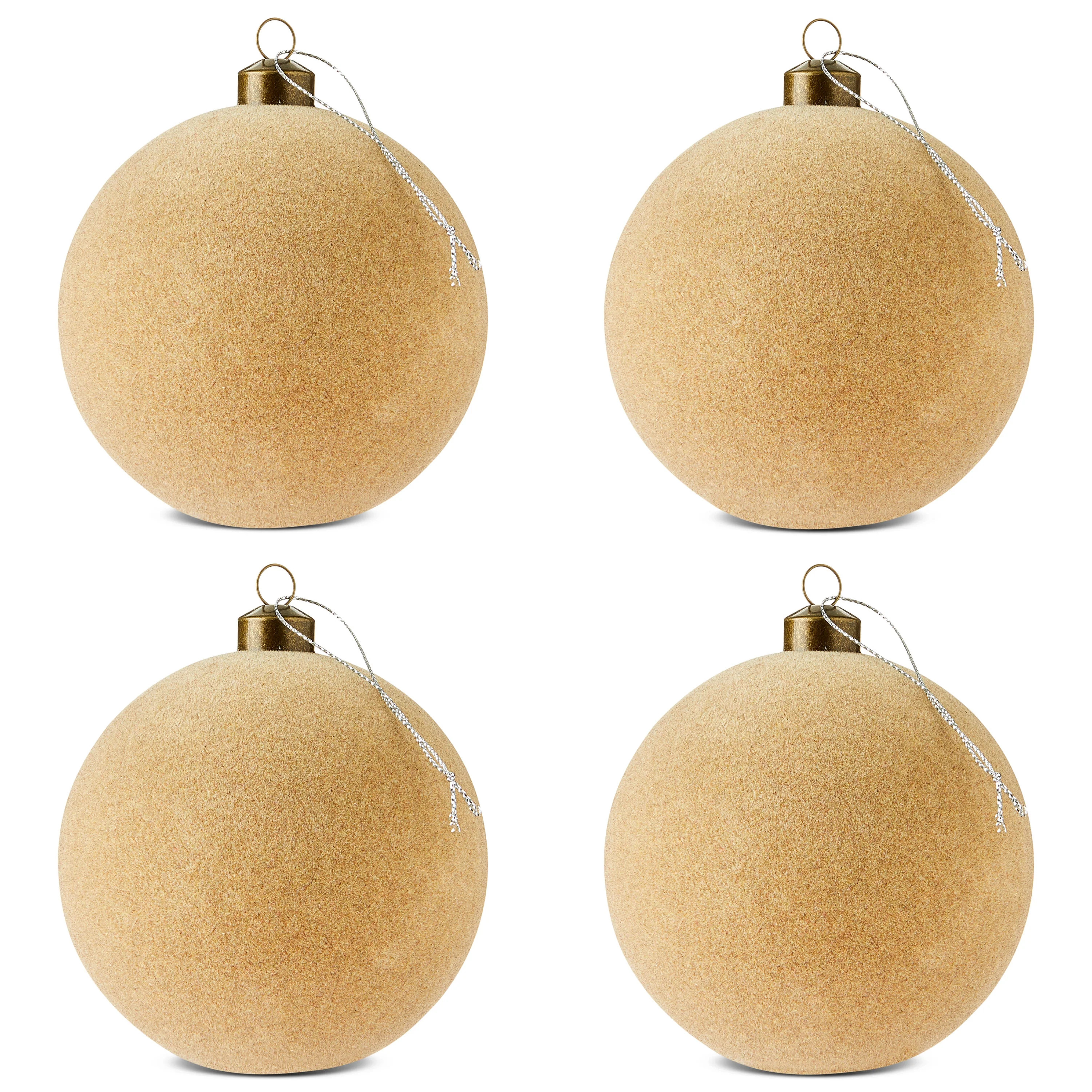 4 Count Beige Flocked Ball Christmas Ornaments, 4.5", by Holiday Time | Walmart (US)