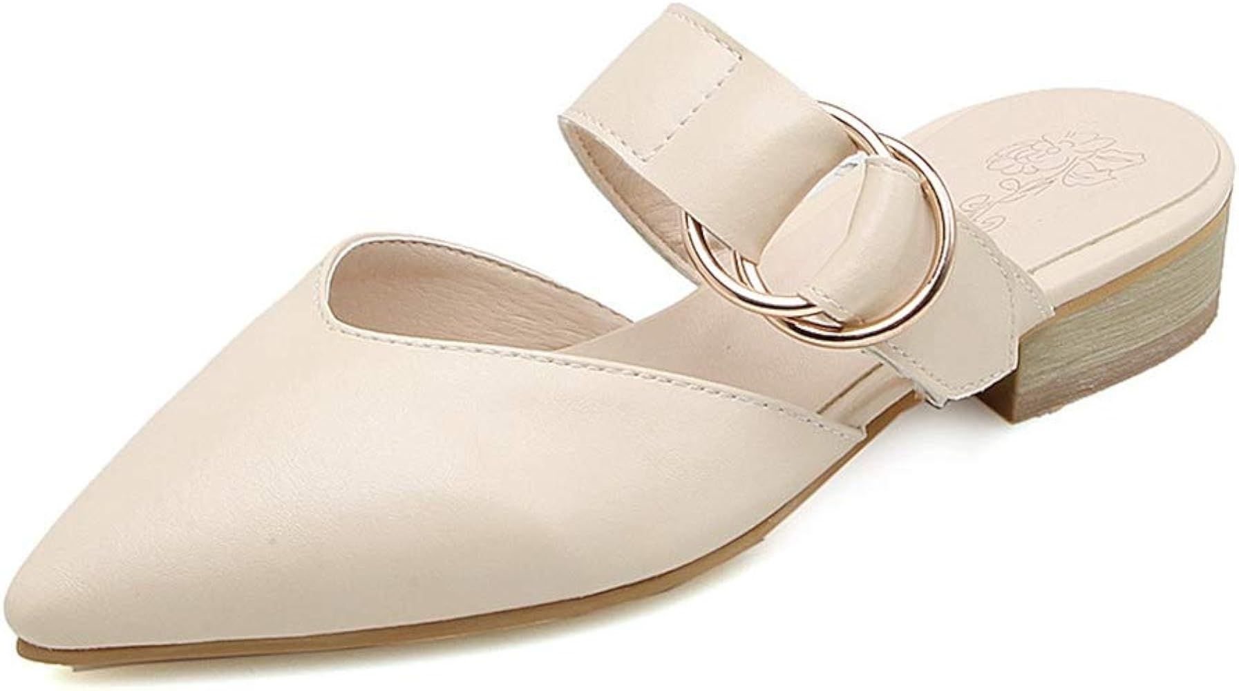 MIOKE Women's Pointed Toe Buckle Slip On Mules Backless Loafer Comfy Flat Low Heel Dress Slide Mu... | Amazon (US)