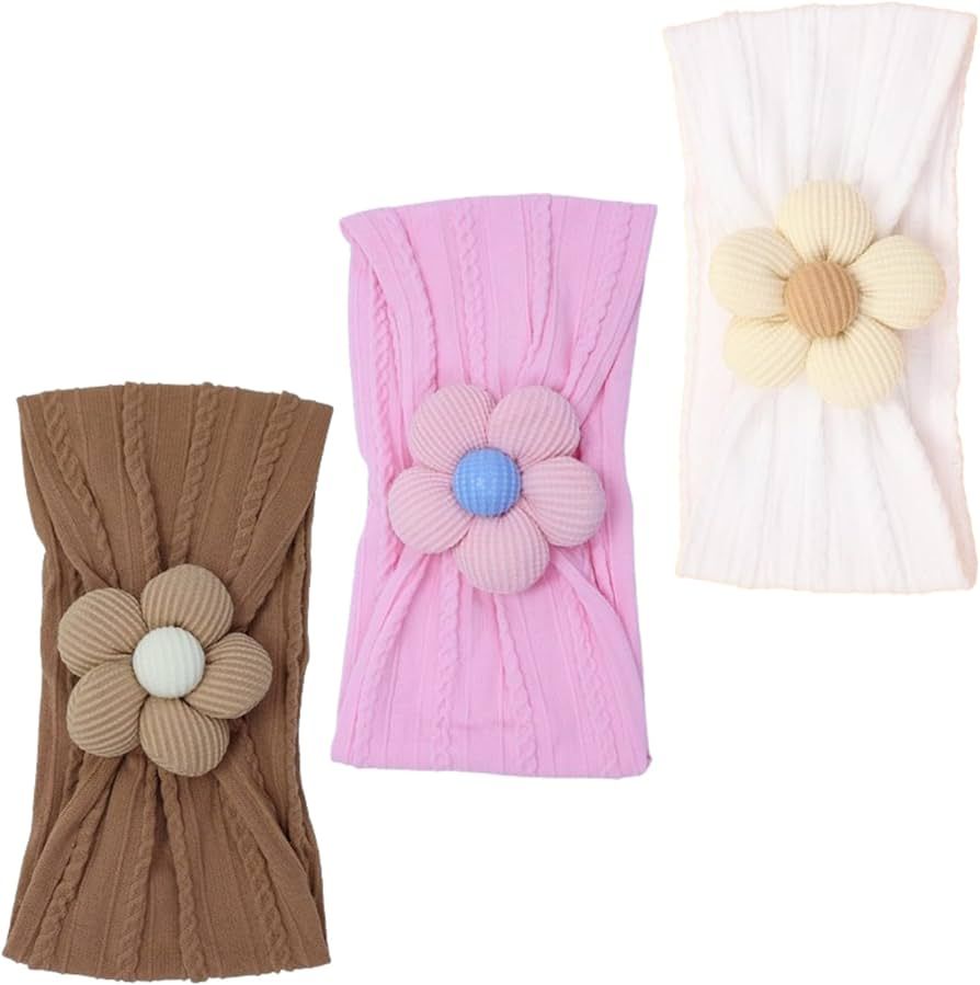 3 Pcs Baby Flower Headbands Baby Girls Nylon Headbands Soft Hairbands Hair Accessories (Style D) | Amazon (US)