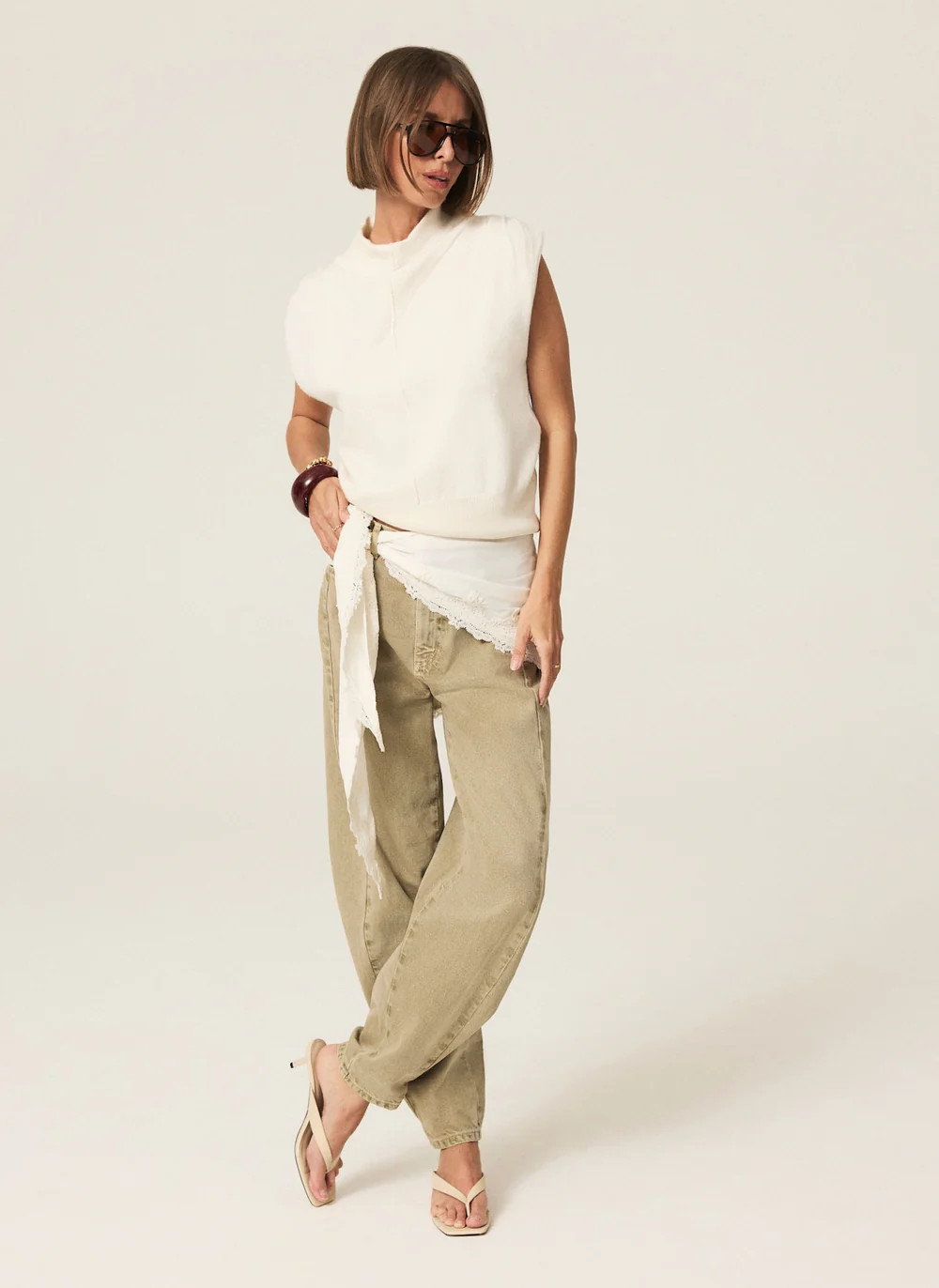 Khaki Balloon Popper Jeans | Mint Velvet
