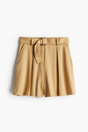 Belted Pull-on Shorts - High waist - Short - Light beige - Ladies | H&M US | H&M (US + CA)