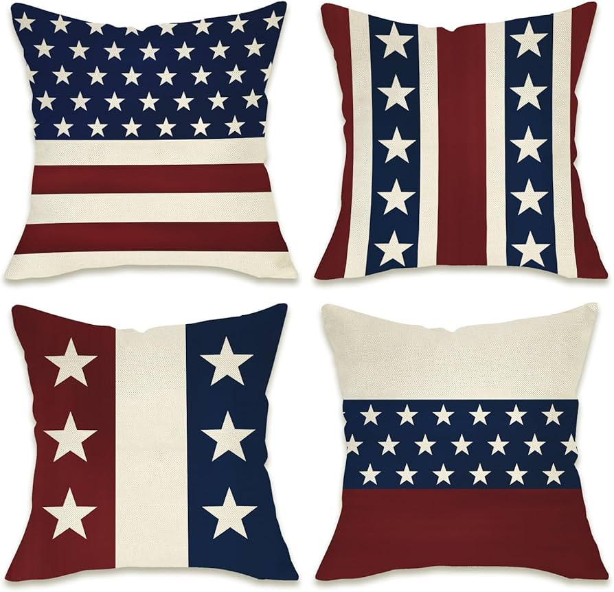 Fahrendom 4th of July Patriotic Decorative Throw Pillow Covers 18x18 Set of 4, America USA Rustic... | Amazon (US)