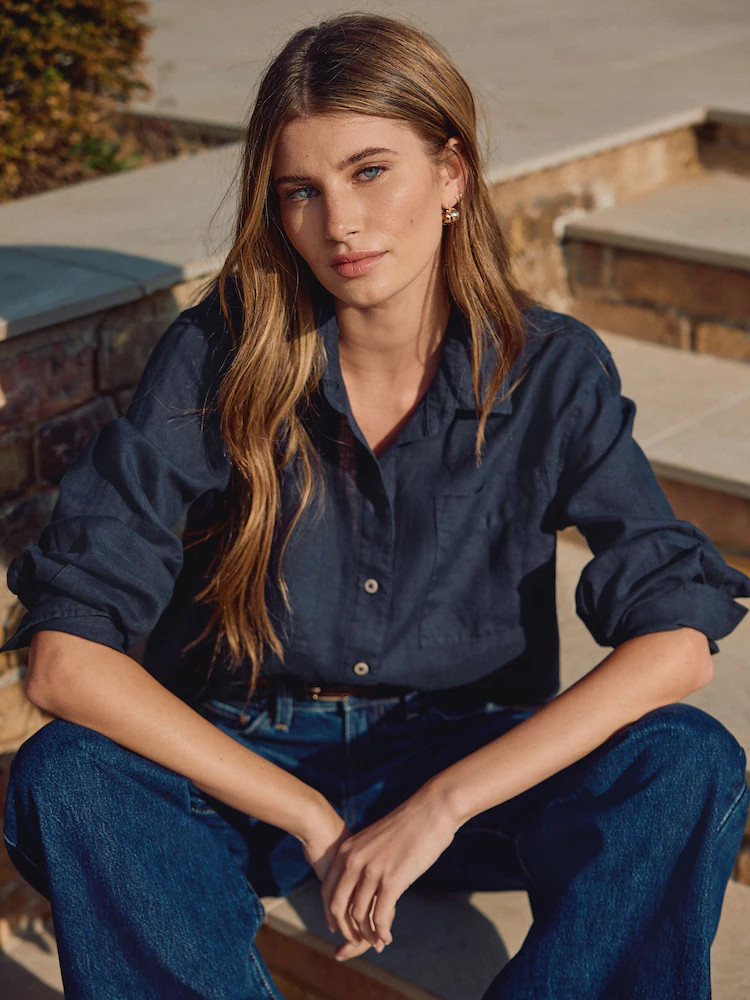 Navy 100% Linen N. Premium Long Sleeve Shirt | Next EU