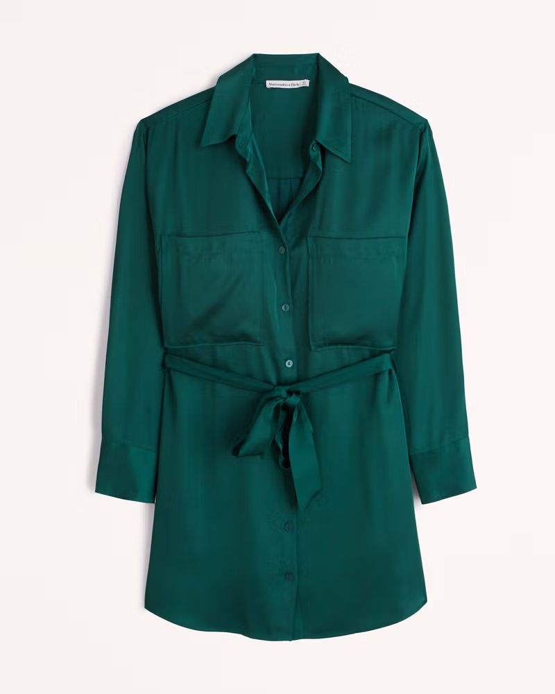 Women's Relaxed Satin Shirt Dress | Women's New Arrivals | Abercrombie.com | Abercrombie & Fitch (US)