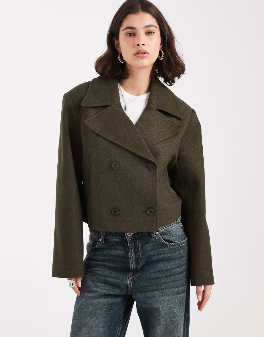 ASOS DESIGN short formal trench coat in khaki-Green | ASOS (Global)