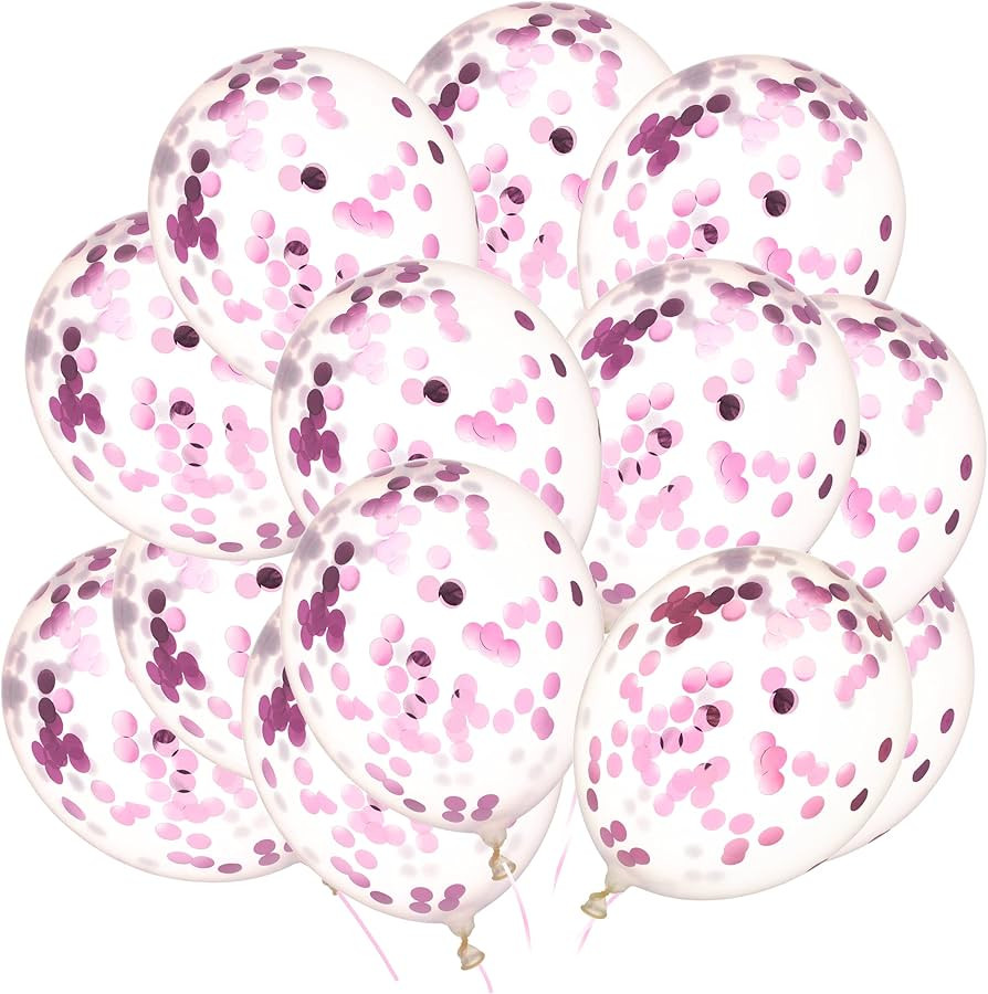 24 Pink confetti balloons, premium latex 12 inch,pink birthday decorations, baby shower balloons,... | Amazon (US)