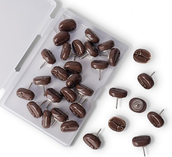 30 Pcs Coffee Bean Push Pins Tacks for Bulletin Boards, Cork Boards, Wall Maps, Photos Wall– Cu... | Amazon (US)