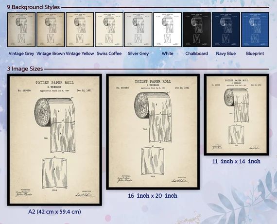 1891 Toilet Paper Roll Patent Print. Toilet Decor. Bathroom Prints. Bathroom Wall Decor.  Bathroo... | Etsy (US)