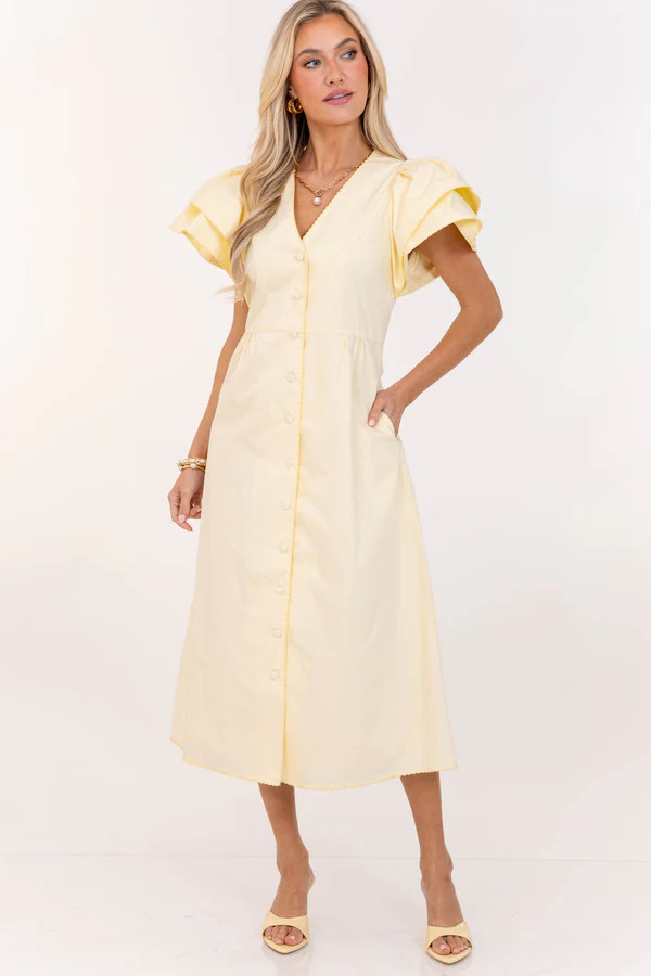 Back When Yellow Scalloped Midi Dress | The Mint Julep Boutique