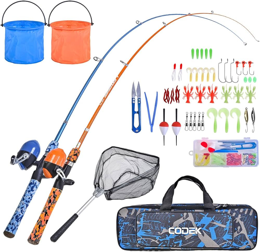 CODEK Kids Fishing Pole Set with Full Starter Kits 2 Set Portable Telescopic Fishing Rod and Spin... | Amazon (US)