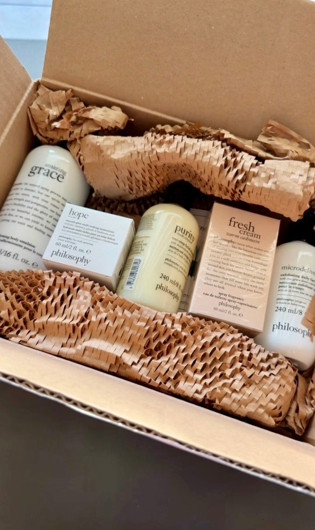 My kind of delivery—self-care with a little extra.

Philosophy sent over Amazing Grace, Hope in a Jar, Purity, and Microdelivery… plus Fresh Cream Warm Cashmere. That name alone has me ready for a cozy night in.

And the sweetest part? For every product gifted to me, they’re gifting one to someone in need.

Thank you, Philosophy. Now, where am I putting all this?

#LTKmorningroutine #LTKselfcare #LTKdayinmylife