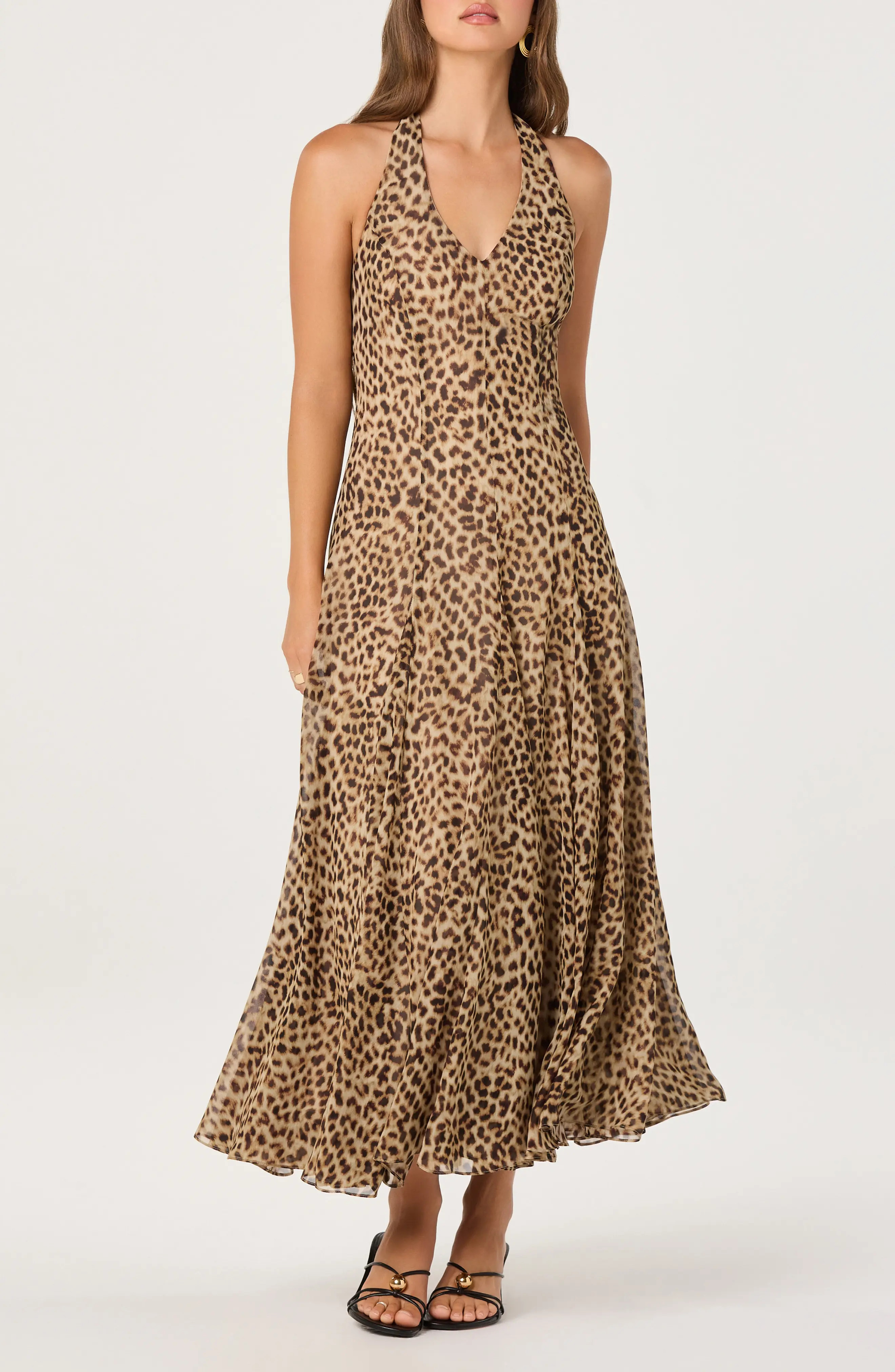 ASTR the Label Myra Cheetah Print Halter Neck Midi Dress (Women) | Nordstrom | Nordstrom
