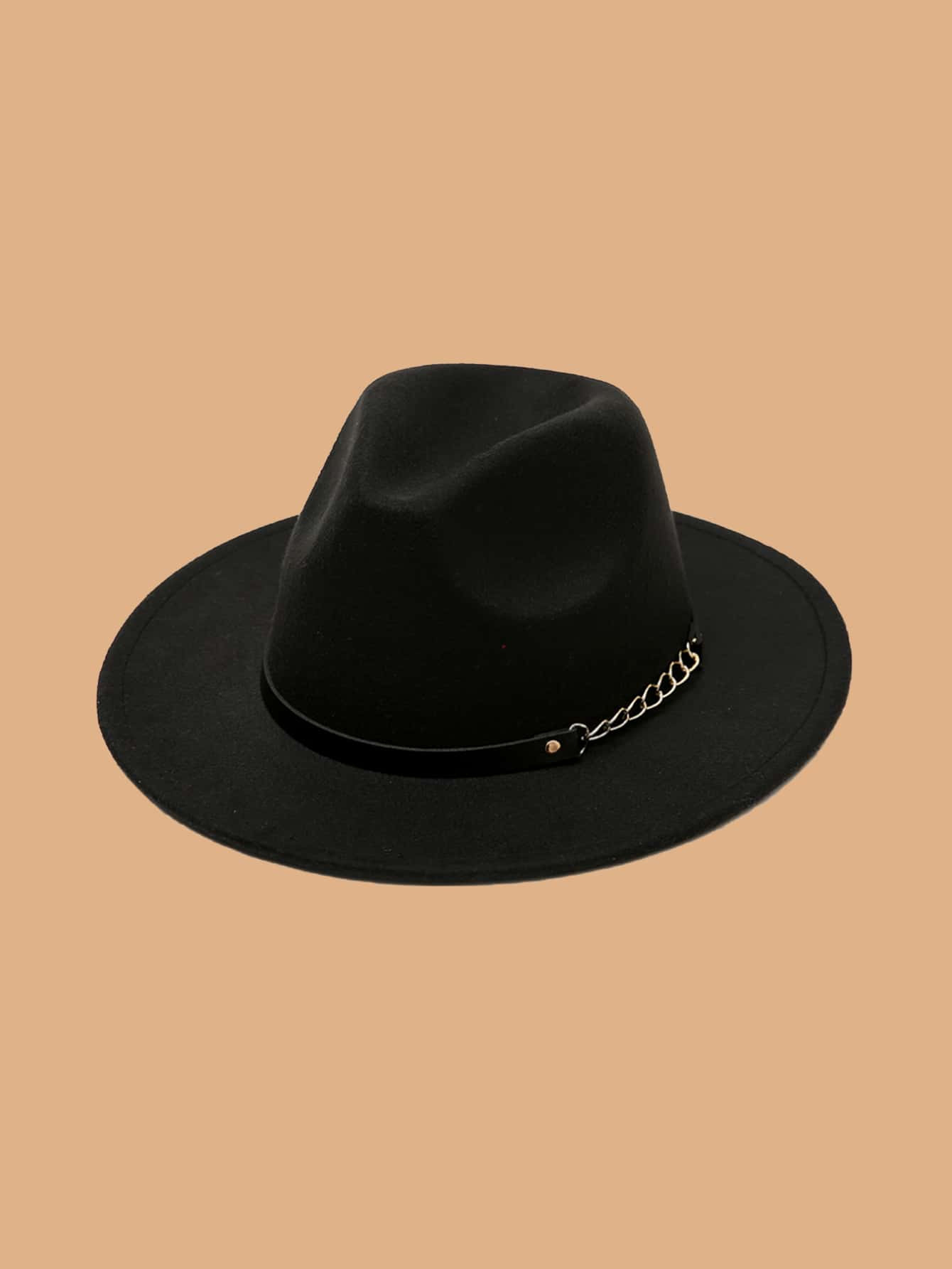 1pc Black Chain Decor Fedora Hat | SHEIN