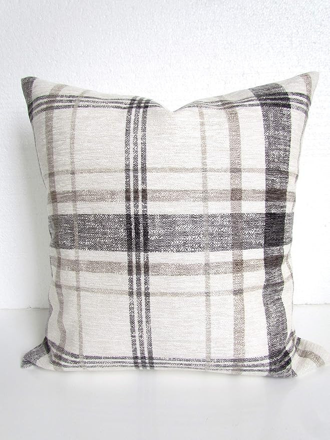 Gray & Tan Buffalo Check Farmhouse Pillows - Charcoal & Black Plaid Pillow Covers | Amazon (US)