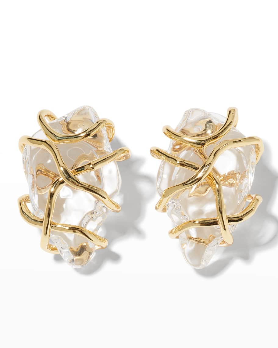 Alexis Bittar Twisted Gold Liquid Lucite Large Post Earrings | Neiman Marcus