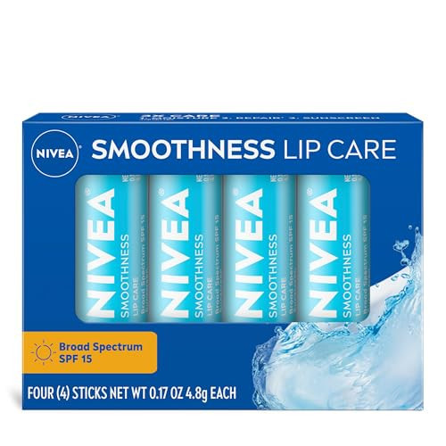 NIVEA Smoothness Lip Care, Sunscreen Lip Balm with SPF 15 Broad Spectrum, Shea Butter, Nourishing Oils and Vitamin C & E, 3-in-1 Moisture, Repair and Sunscreen, 0.17 Oz Stick, Pack of 4 | Amazon (US)