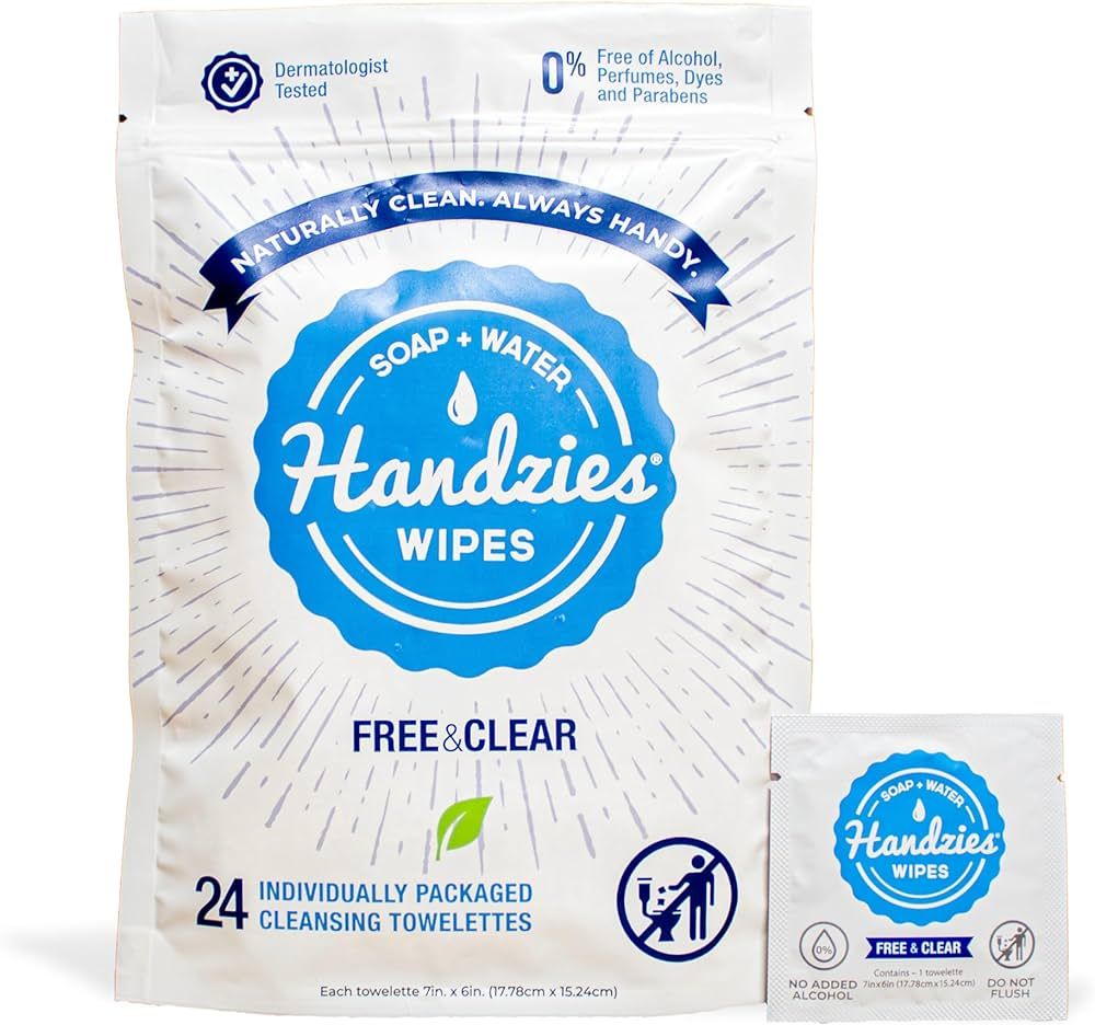 Handzies Natural Soap and Water Hand Wipes, Hypoallergenic, Free and Clear, Individually Packaged... | Amazon (US)