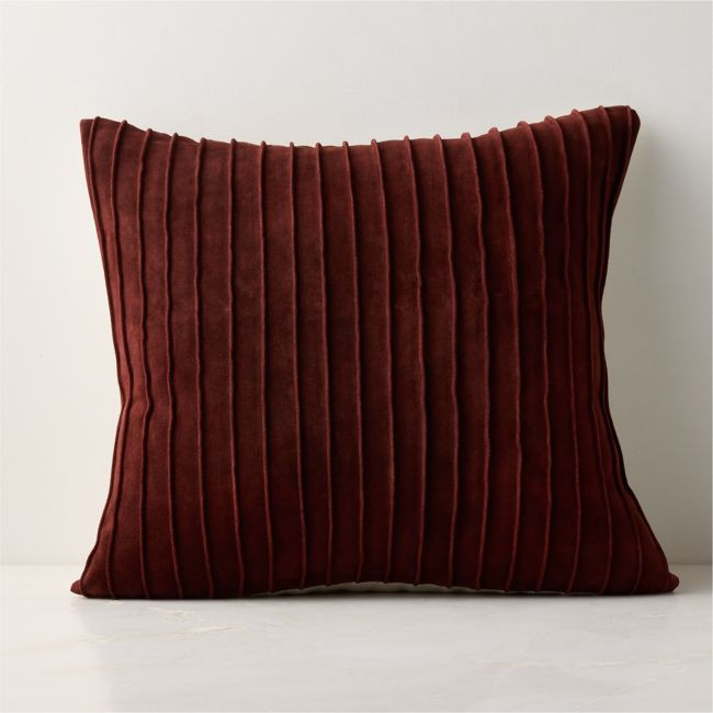 Gathered Dark Red Suede Throw Pillow with Down-Alternative Insert 20""x20 | CB2