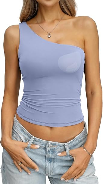 EasyGala Womens Padded Double Lined Tank Tops One Shoulder Built in Bra Crop Tops Slim Fit Y2k Go... | Amazon (US)