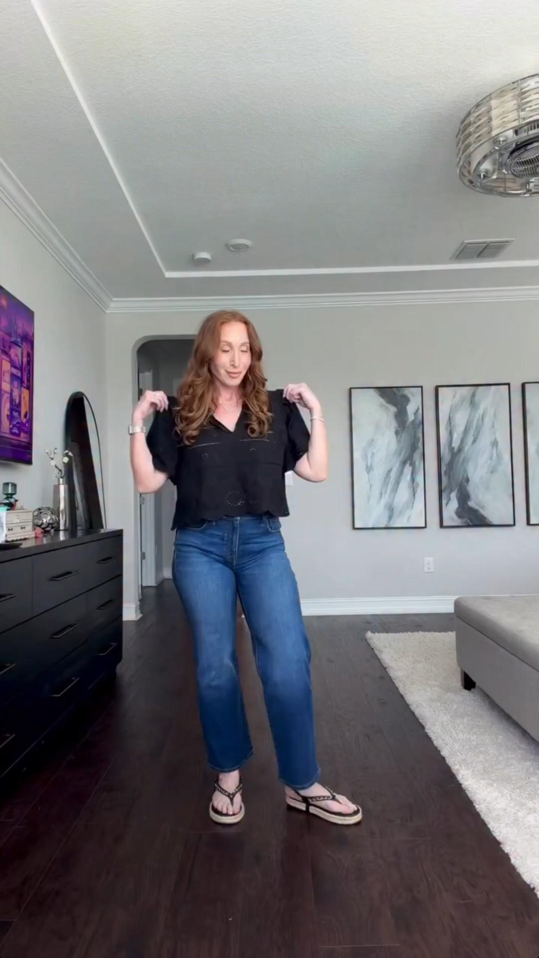 I see the comments about the jeans!!!!! They’re soooooo soft and sooooo stretchy! Wearing a size 29 and I’m 5’5” and they hit my ankles. The top was a Marshall’s find, but I found it on thredup (several listings). Just search “Caroline Constas Black eyelet top”  I’m wearing a medium.❤️

#LTKSaleAlert #LTKMidsize #LTKootd