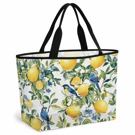 Botanical Lemon Beach Bag for Women, Large Breathable Mesh Beach Tote Bag, Watercolor Blue Birds Green Leaves Sandproof Lightweight Travel Bags for Vacation Picnic Swimming Pool 15.7"x15.7"x9.1" | Walmart (US)