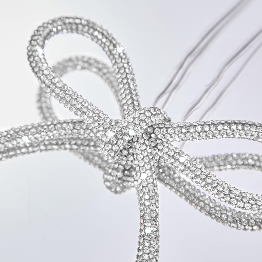 FLAIR GIFTS 6 Pcs 4.3" x 6" 2025 Christmas Bows for Tree Decor, Silver Sparkly Glitter Rhinestone Bow Ornaments with Twist Tie for Xmas Decoration, Wreath, Garland, Gift Wrapping | Amazon (US)