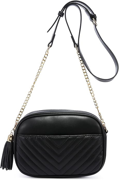 Crossbody Bags for Women Round Purse Quilted purse, Faux Leather, with Tassel | Amazon (US)