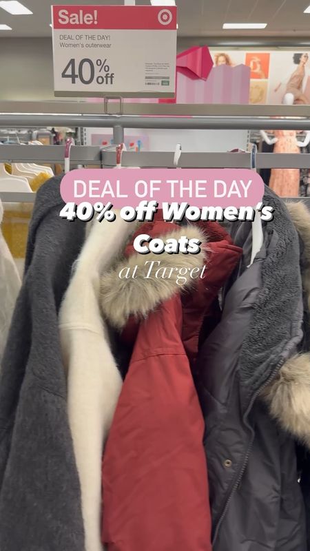 Deal of the day at target- 40% off womens coats 

#LTKunder100 #LTKunder50