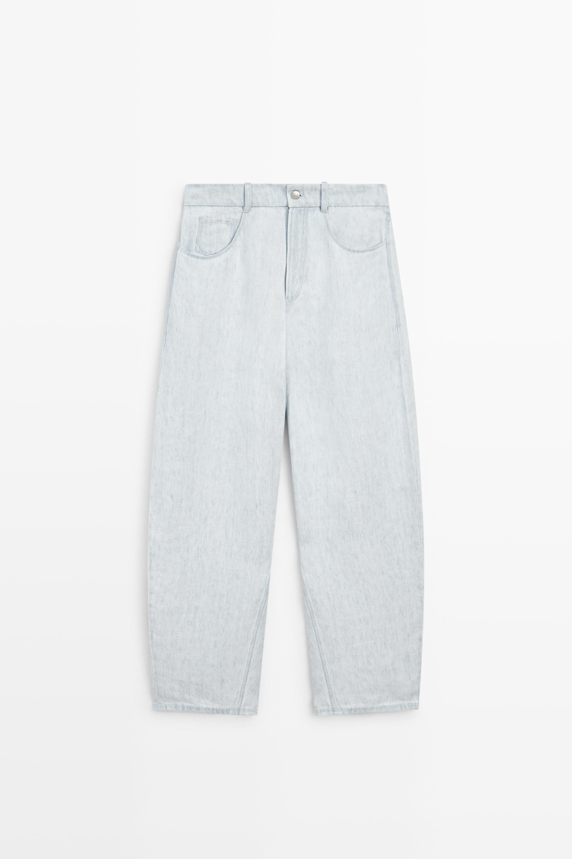 100% linen barrel fit pants - STUDIO | Massimo Dutti UK