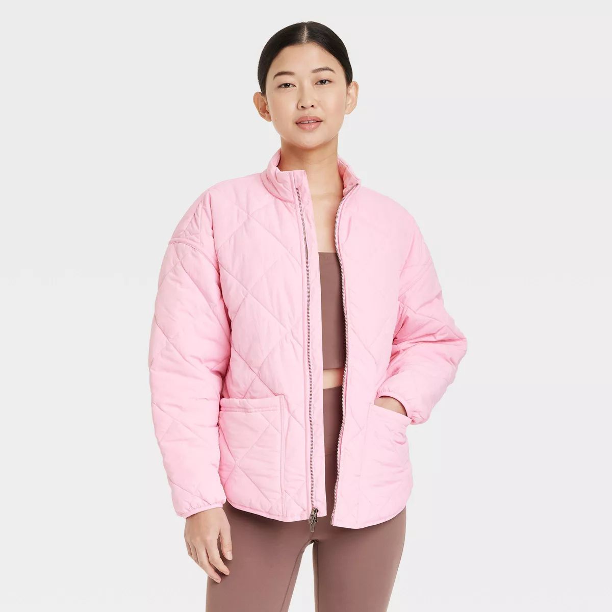 Women's Quilted Puffer Jacket - All in Motion™ Pink M | Target