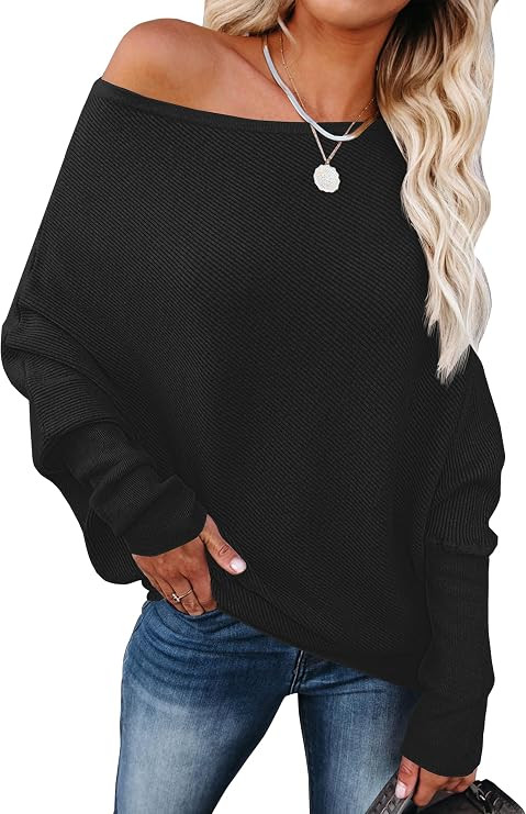 ANRABESS Off The Shoulder Sweater Oversized Fall Going Out Tops | Long Batwing Sleeve,Oversized L... | Amazon (US)