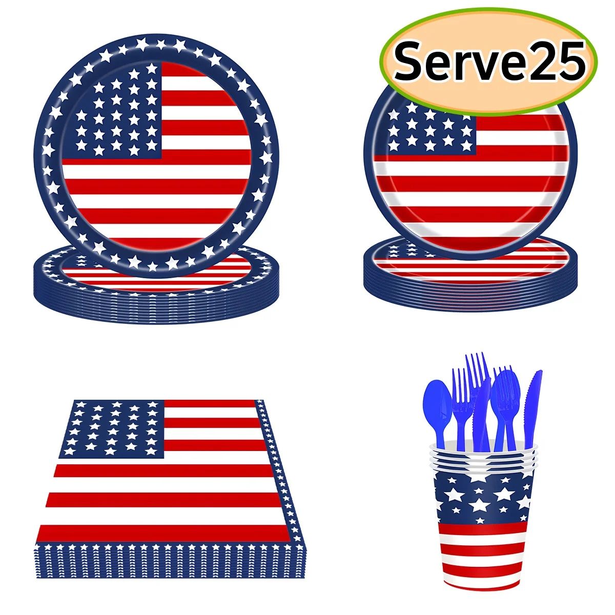 American Flag Party Supplies, Patriotic Tableware Set Disposable Napkins Paper Plates and Paper C... | Walmart (US)