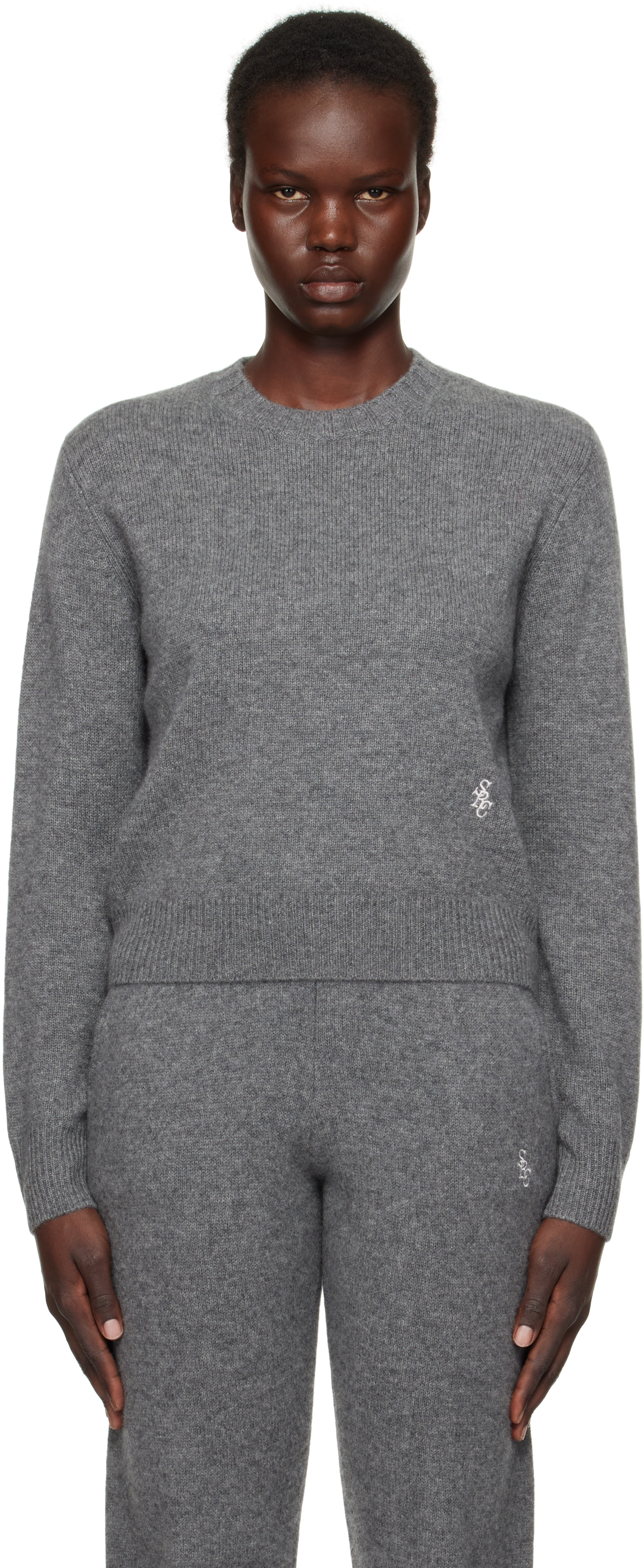 Sporty & Rich Gray 'SRC' Cashmere Crewneck Sweater | SSENSE