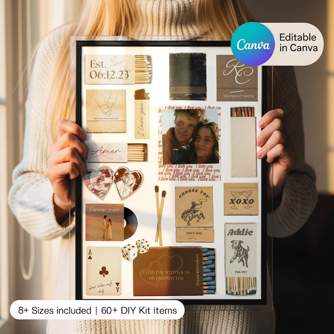 Matchbox Poster Template, Custom Matchbook Art | Anniversary Gift for Couple, Dopamine Decor, DIY... | Etsy (US)