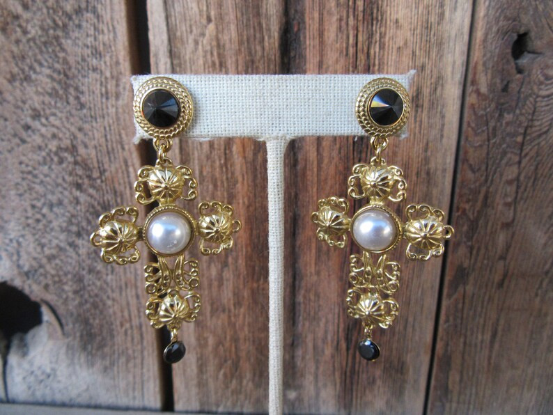 90s Baroque Gold Tone Dangle Earrings Modernist Earrings - Etsy | Etsy (US)