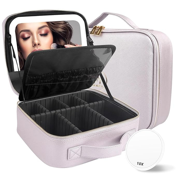 Travel Makeup Bag Cosmetic Bag Makeup Organizer Bag with Lighted Mirror, Adjustable Brightness in... | Amazon (US)
