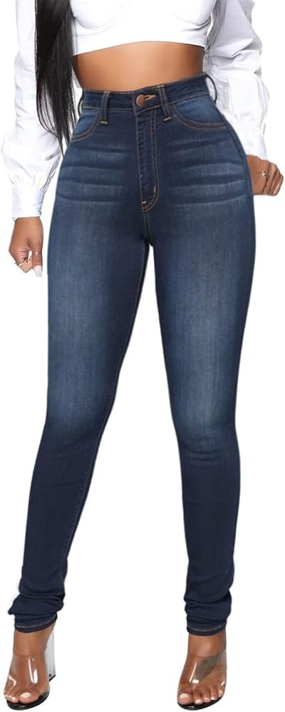 KUNMI Womens Classic High Waisted Skinny Stretch Butt Lifting Jeans Slim Fit Denim Pants | Amazon (US)
