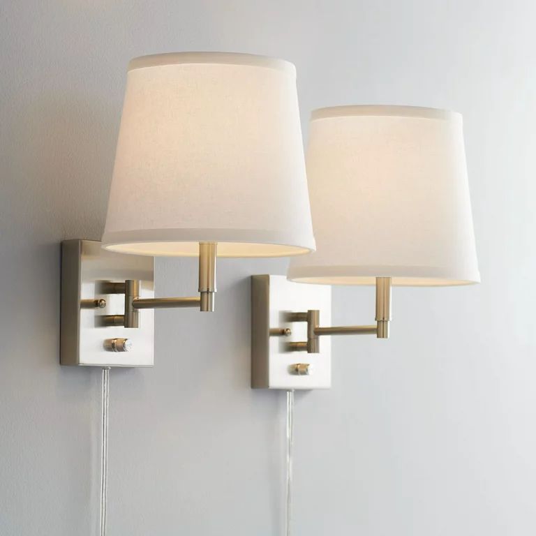 360 Lighting Lanett Modern Swing Arm Wall Lamps Set of 2 Brushed Nickel Plug-in Light Fixture Whi... | Walmart (US)