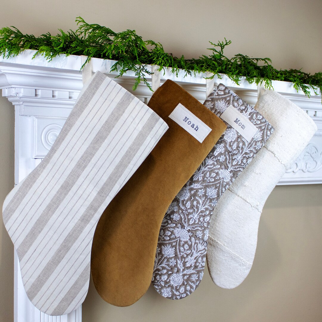 Christmas Stocking Personalized Neutral Linen Handmade Holiday Decor Rustic Modern Farmhouse Cust... | Etsy (US)