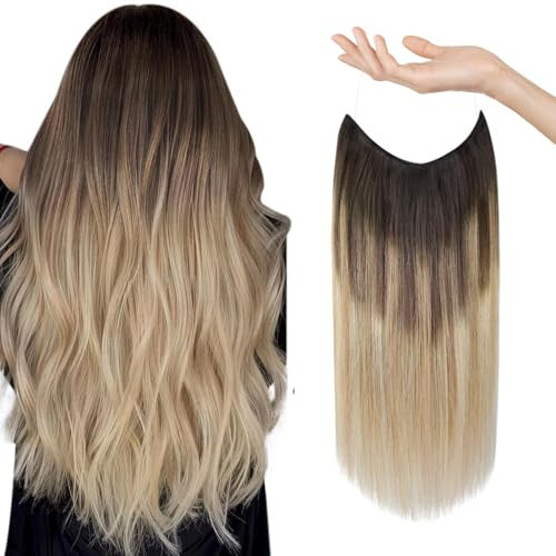 Sunny Hair Wire Extensions Balayage Dark Brown to Light Brown with Ash Brown Wire Human Hair Extensions with Clip ins One Piece Hair Extensions Long Hair Ombre Fish Wire Hair Extensions 100g 20inch | Amazon (US)
