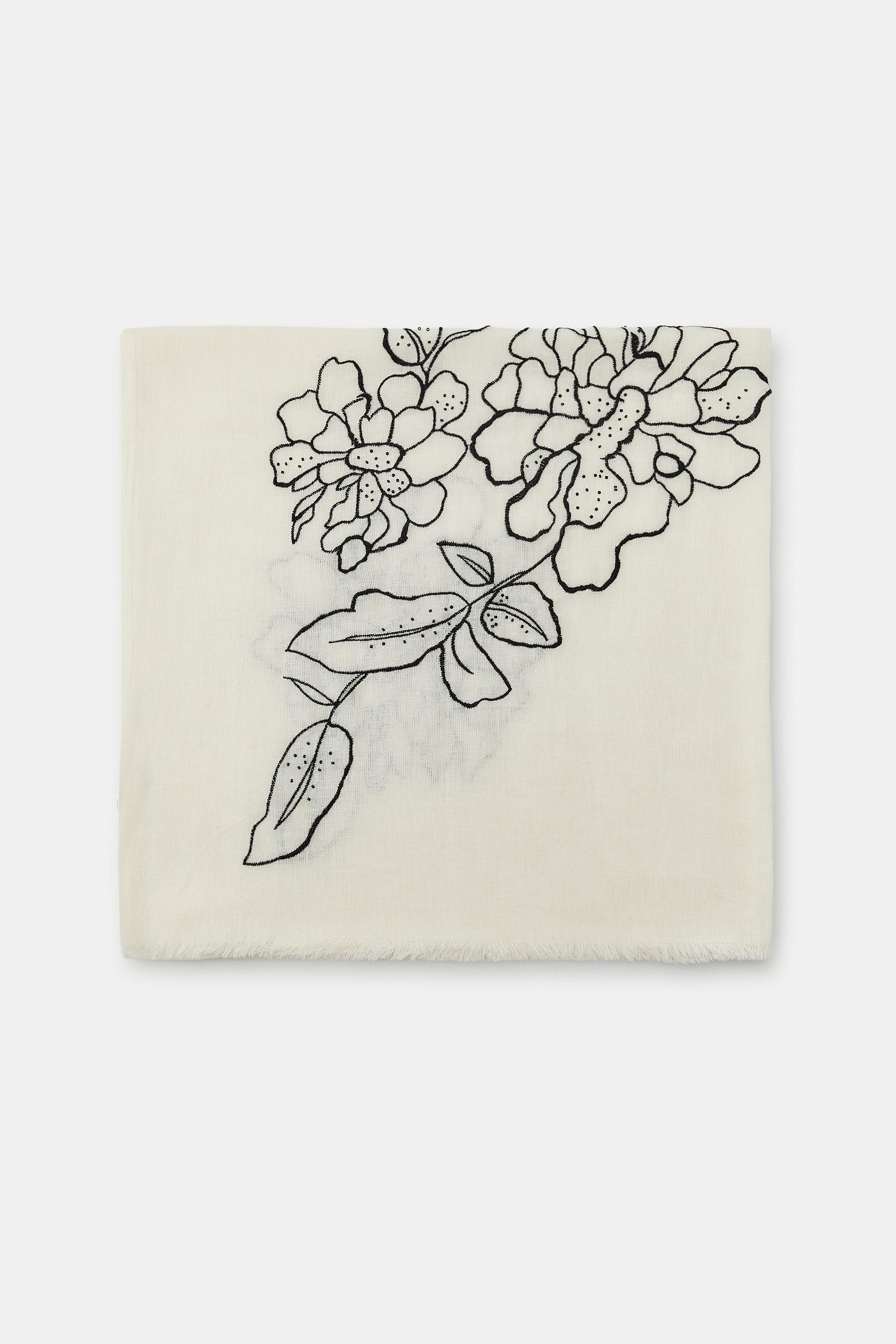 EMBROIDERED FLORAL LINEN SCARF | Zara US