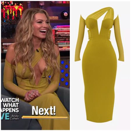 Lindsay Hubbard’s Chartreuse Asymmetric Cutout Dress on Watch What Happens Live 📸 = @bravowwhl
