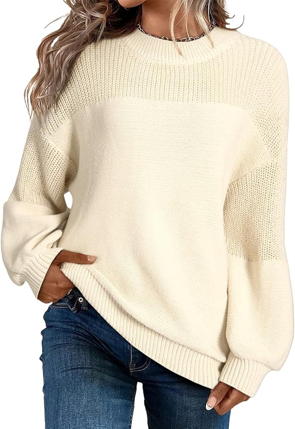 Dokotoo Women's Casual Long Sleeve Sweaters Loose Crewneck Knit Solid Pullover Sweater Jumper Top... | Amazon (US)