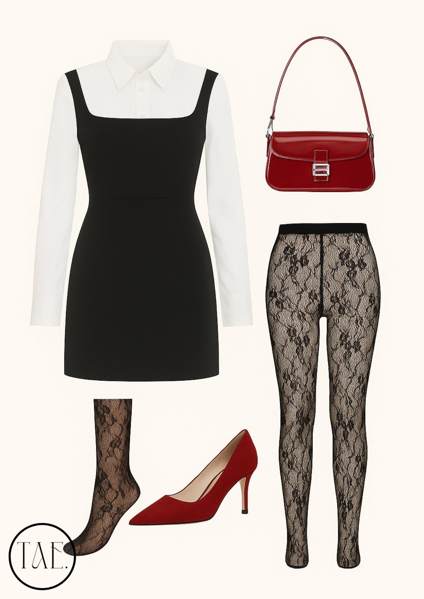 **Parisian It-Girl Meets Dark Romance.**🖤 A tailored black mini dress layered over a crisp white shirt brings all the “Old Money schoolgirl” energy — paired with lace tights, red pumps, and a matching patent shoulder bag for that irresistible pop of color.

✨ Perfect for museum dates, gallery openings, or romantic fall dinners.
Tap everything to recreate the full look — polished, moody, and undeniably main character.

#FallFashionEdit #DarkFeminineStyle #ParisianChic #RomanticAesthetic #FallOutfitInspo #LuxeWardrobe #TheAestheticEnthusiast #LTKFallLooks #OldMoneyOutfit #StatementStyle #LaceTightsTrend #FrenchGirlStyle

#LTKSeasonal