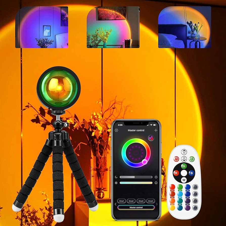 Sunset Lamp Projector, Multiple Colors with APP & Remote Control, 360 Rotation LED Sunset Project... | Amazon (US)