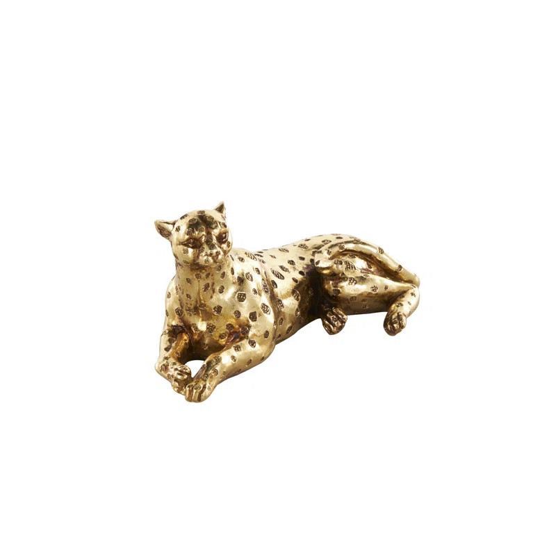 Mathel Resin Laying Leopard Decorative Gold Sculpture with Textured Spots | Wayfair North America