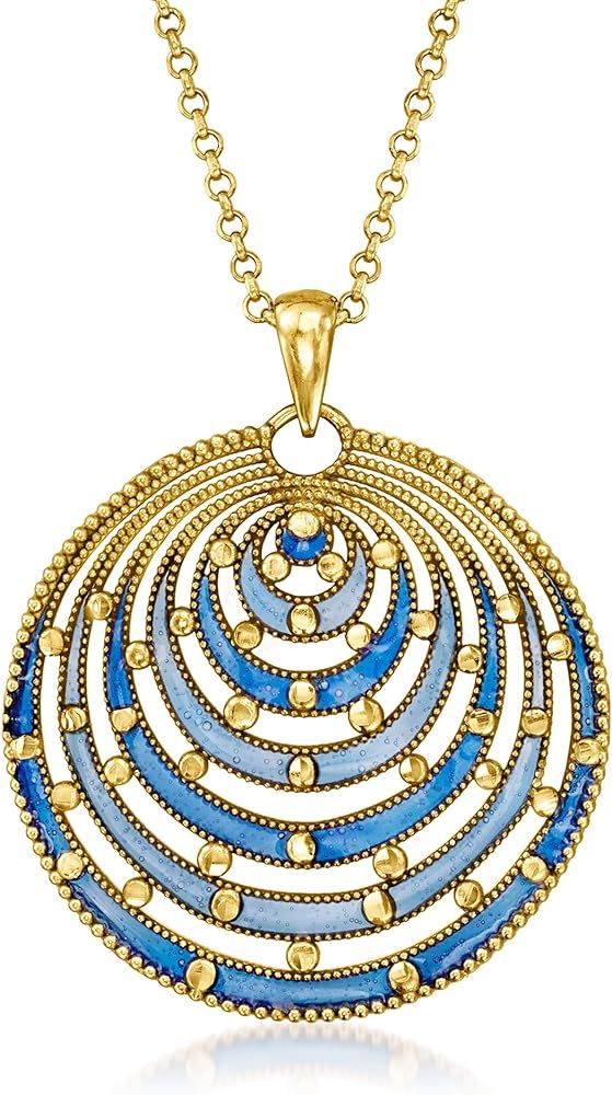 Ross-Simons Italian Blue Enamel Circle Pendant Necklace in 18kt Gold Over Sterling. 18 inches | Amazon (US)