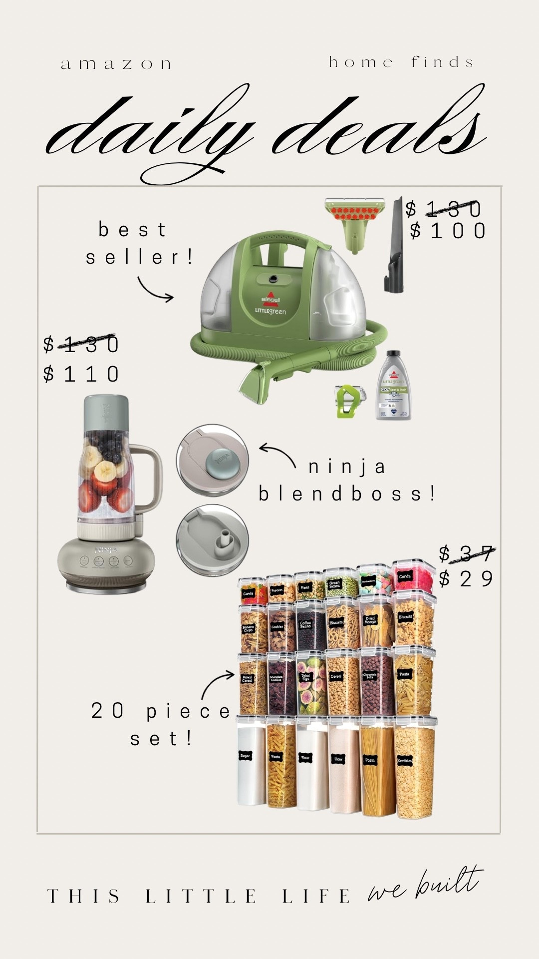 Amazon daily deals! 

Containers, ninja blender, upholstery cleaner 

#LTKSaleAlert #LTKU #LTKHome