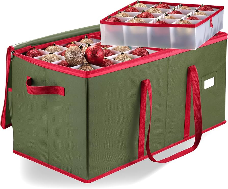 Christmas Ornament Storage - Stores up to 128 Holiday Ornaments, Adjustable Dividers, Zippered To... | Amazon (US)