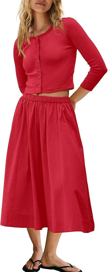 Panadila Womens 2 Piece Lounge Sets Matching Vacation Outfits Ribbed Button Down Cardigan and Ela... | Amazon (US)